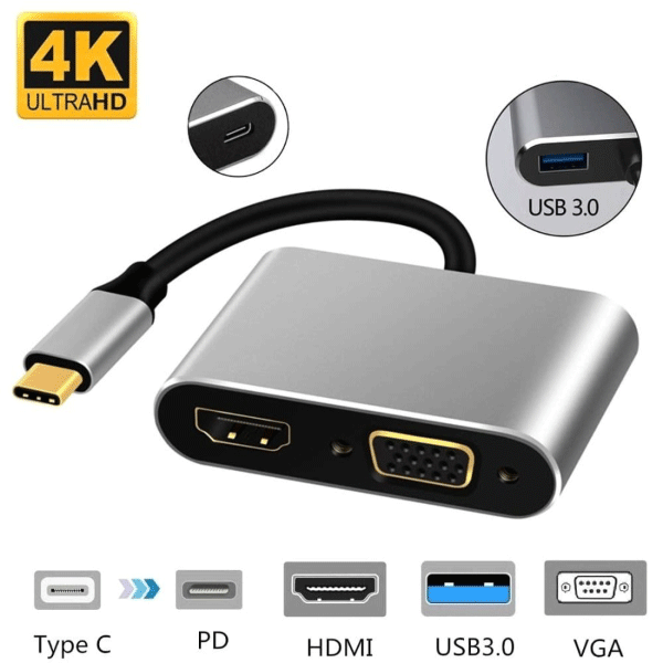Converter 4 IN 1 TYPE-C to HDMI And VGA+USB+PD