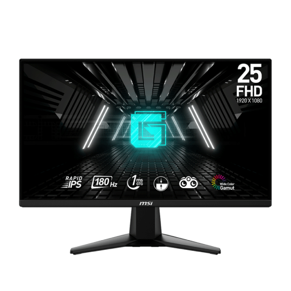 MSI G255F 25" FHD Gaming Monitor|Rapid IPS|1ms GTG Response Time |Resolution: 1920x1080| Black|180 Hz | AMD Free Sync Technology| Framless Design| Anti Flicker| Tilt |Vesa Mount Support|HDR Support| Contrast Ratio:1000:1| 2 HDMI |1 Display Port| 1 Audio Out