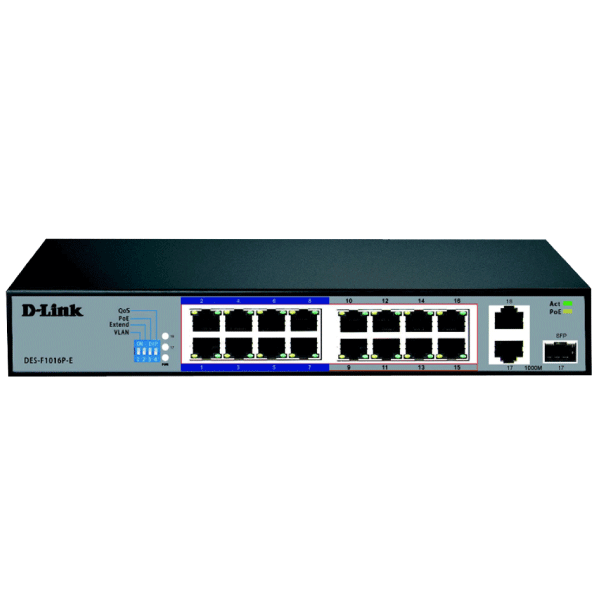 D-Link 16-Port 10/100 Long Range PoE+ Surveillance Switch