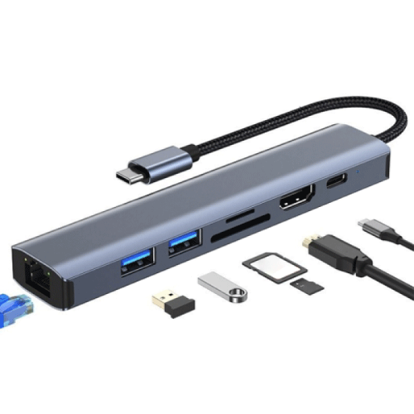 CONVERTER 7 IN 1 TYPE-C TO PD 100W/ USB3.0 *3 /RJ45