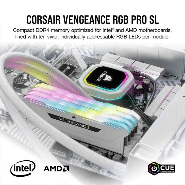 CORSAIR DDR4 3600MHZ 16GB (2X8GB) VENGEANCE RGB PRO SL C18 MEMORY KIT WHITE