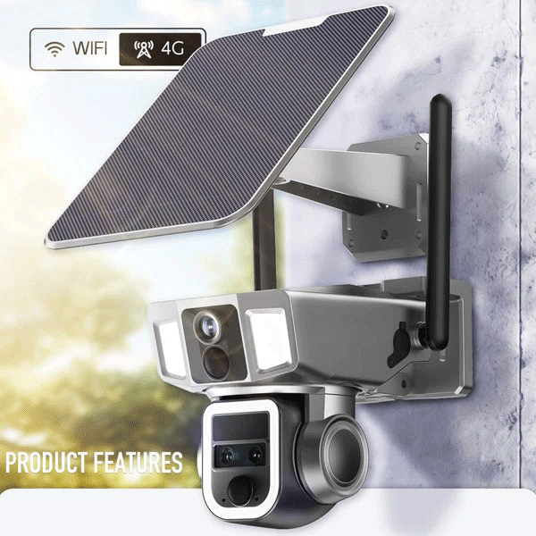 SOLAR TRIPLE-LENS LINKAGE CAMERA 10X ZOOM WIFI 4G SECURITY CAMERAS SURVEILLANCE