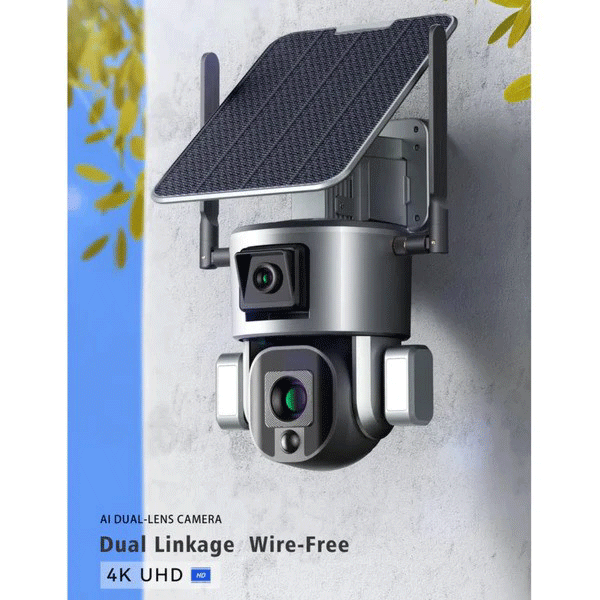 Solar 4K Dual Lens 30m IR PIR Detection 4G Floodlight Solar Powered Battery PTZ CCTV Security IP - Wifi Camera