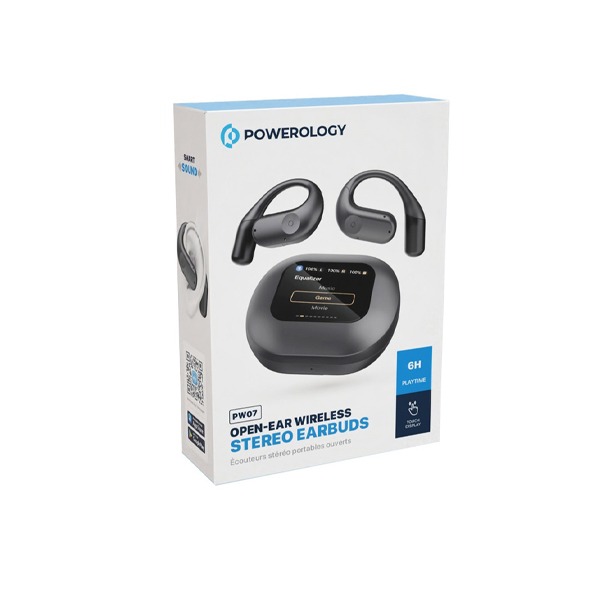 Powerology Air Conduction ENC TWS Earbuds and Charging Case with Display 60mAh8 - Black