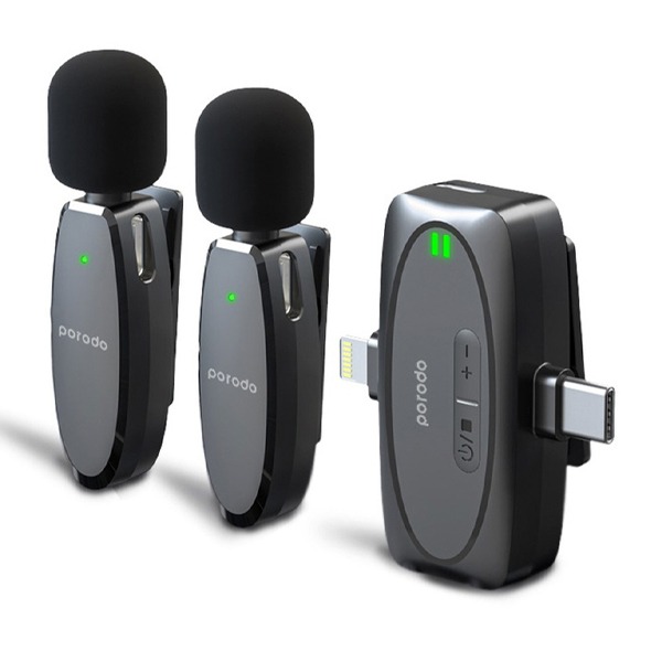 Porodo Dual Connector Lavalier Microphone Dual Mic - Black