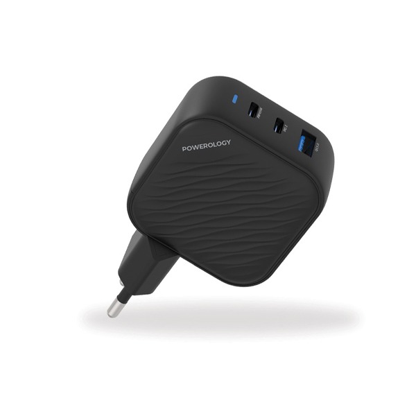 Powerology 65W 1*QC 36W USB-A and 2*USB-C Ports GaN PD Wall Charger EU - Black