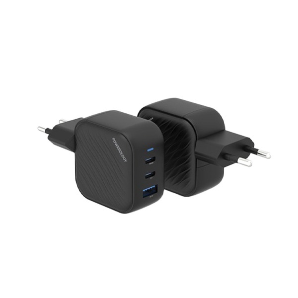 Powerology 65W 1*QC 36W USB-A and 2*USB-C Ports GaN PD Wall Charger EU - Black