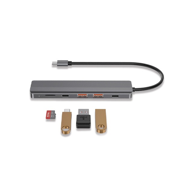 Powerology 6 in 1 Slim 4K HDMI USB-C Hub PD 100W USB MicroSD - Dark Grey