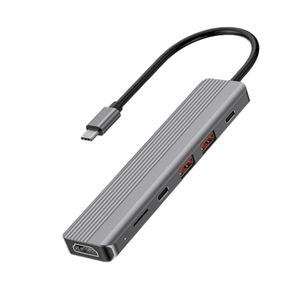 Powerology 6 in 1 Slim 4K HDMI USB-C Hub PD 100W USB MicroSD - Dark Grey
