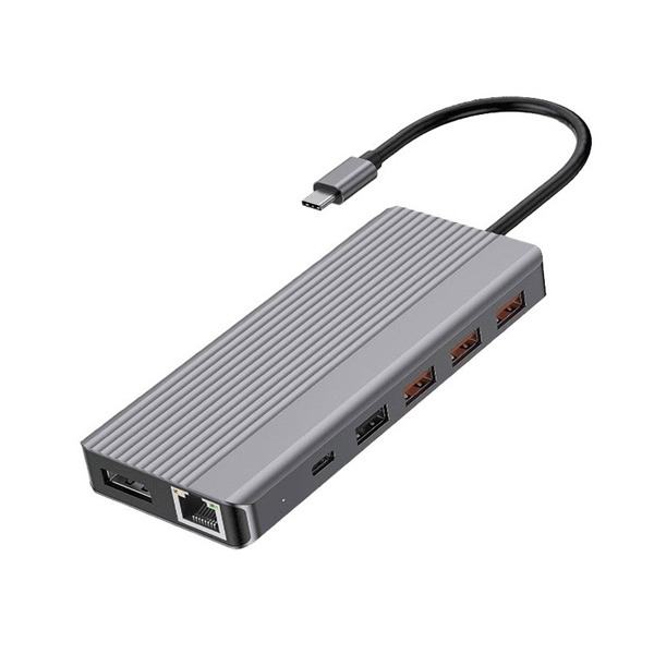 Powerology 13in1 USB-C Hub 4K HDMI Type-C 100W PD Ethernet USB SD MicroSD 3.5AUX - Dark