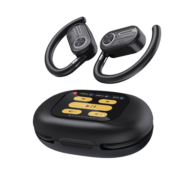 Powerology ENC TWS Air Conduction Earbuds and Charging Case with Display 50mAh8 - Black