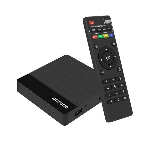 Porodo Android TV Box 1+8 GB Support 4K with BT RCU and USB Dongle - Black