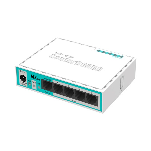 MikroTik hEX lite 5x Ethernet, Small plastic case, 850MHz CPU, 64MB RAM, Most affordable MPLS router