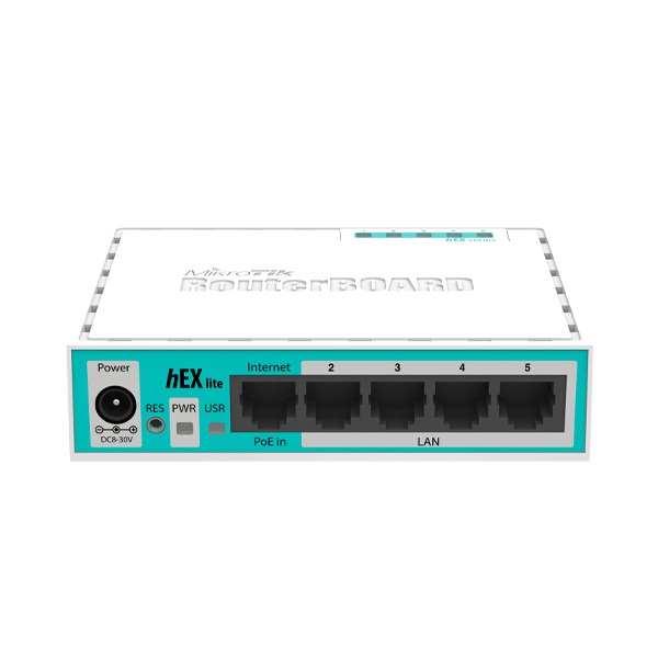 MikroTik hEX lite 5x Ethernet, Small plastic case, 850MHz CPU, 64MB RAM, Most affordable MPLS router