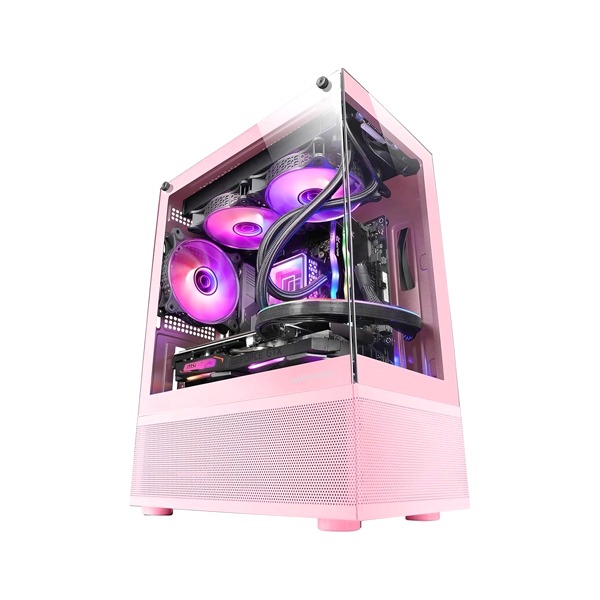 Mars Gaming Mc-Se, Micro-Atx Case, Front & Side Frameless Glass Panel, Bottom Mesh Design, Pink