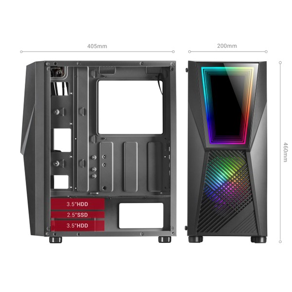 Mars Gaming Mc777 Atx Case, 2X 120Mm Argb Fan, T. Glass, Infinity Mirror, Black, White