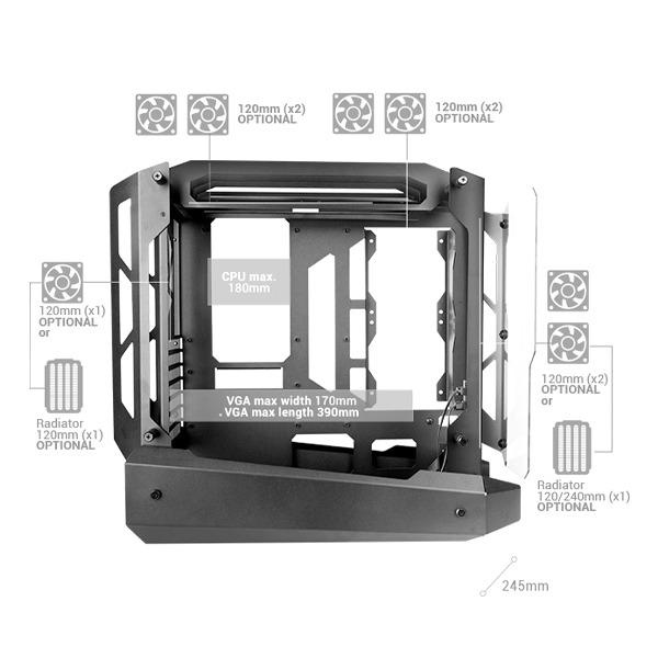 Mars Gaming Mc-Edge, Open Air Atx Computer Case, Triple Tempered Glass Panels, Black