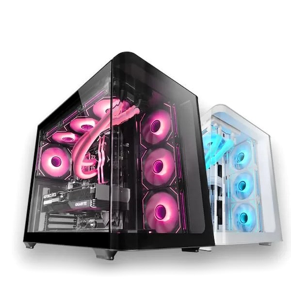 Mars Gaming Mc-Fusion, Atx Computer Case, Continuous Tempered Glass, Rounded Edges, Full Watercooling Support, Black, white