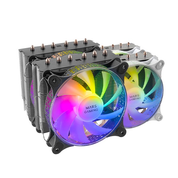 Mars Gaming Mcpu-Xt Cpu Cooler, Dual Tower, 2X 12Cm Pwm Argb Fan, 6X Heatpipe, 300W