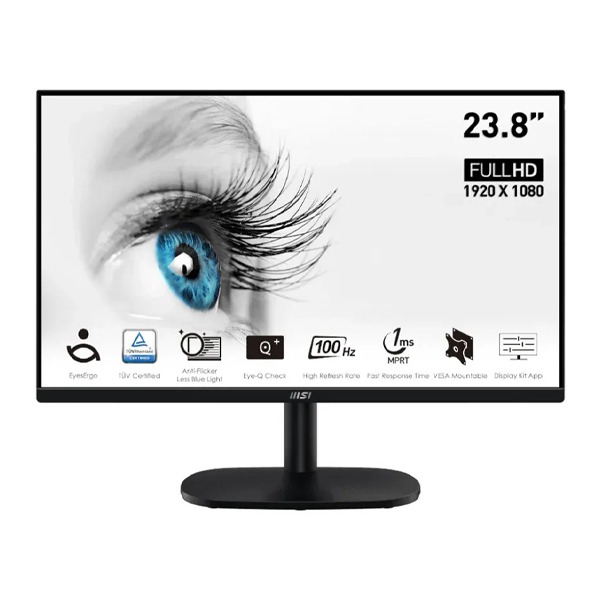 MSI PRO MP245V 24'' Monitor | IPS Technology| HDR Ready | TUV Certified Eyesight Protection | EyesErgo | VESA Mountable | Eye-Q Check |Resolution: 1920x1080 |100Hz |1 HDMI |1 D-SUB | 1 Audio