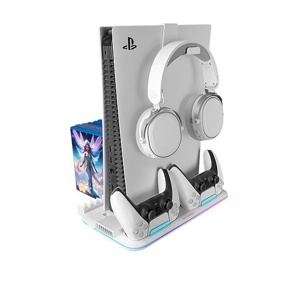 Mars Gaming Mps5-B2, Slim, Standard And Digital Ps5 Rgb Stand With Cooling, Gamepad Charge, Organizer + Headset Holder