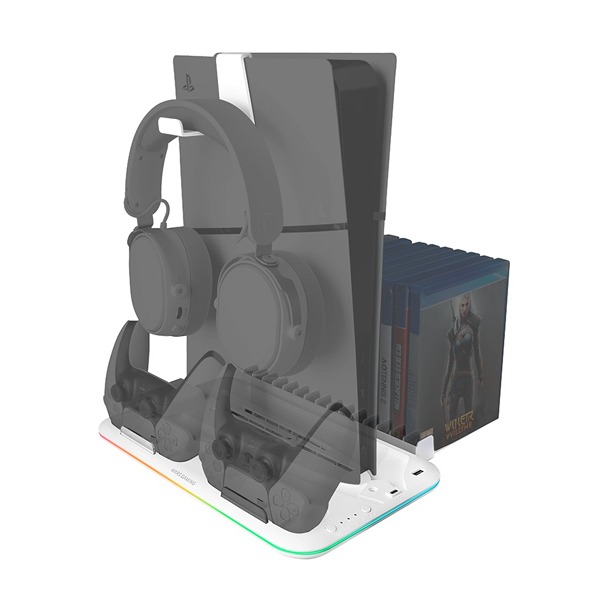 Mars Gaming Mps5-B2, Slim, Standard And Digital Ps5 Rgb Stand With Cooling, Gamepad Charge, Organizer + Headset Holder