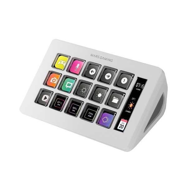 Mars Gaming Msd-One, Slim Control Deck, 15 Customizable Lcd Keys, Software Control With Plugins, Extended Lcd Screen, White