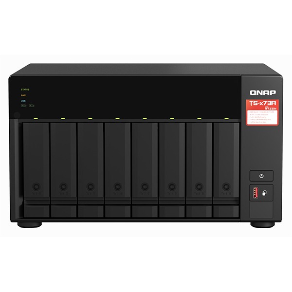 QNAP 8-bay NAS, AMD Ryzen V1000 series V1500B 4C/8T 2.2GHz, 8GB DDR4 RAM (2 x SODIMM slots, max. 64GB, optional ECC RAM support), 8x SATA 6Gb/s bays, 2x M.2 NVMe PCIe Gen3 SSD slots, 2 x 2.5GbE LAN, optional 10GbE, 2x PCIe 3.0 x 4 slots, USB 3.2 Gen2 Type-A & USB 3.2 Gen1 Type-C ports, bundle QSW-1105-5T 2.5GbE x 5 ports unmanaged switch, Realtek TL8371+RTL8221B