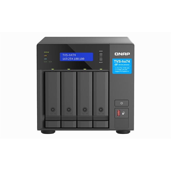 QNAP Highly-reliable ZFS-based storage TVS-h474-PT-8G 4-bay QuTS hero NAS, Intel Pentium Gold G7400, up to 3.7GHz, 8GB, 2 x M.2 2280 PCIe 3.0 x2 Slots, 2 x 2.5GbE Ports, USB-C 3.2 Gen 2 | USB-A 3.2 Gen 2, 1 x HDMI 1.4b (4096 x 2160 at 30 Hz), 1 x PCIe 4.0 x16 | 1 x PCIe 3.0 x2