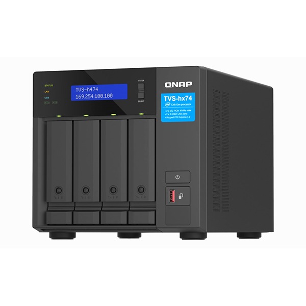 QNAP Highly-reliable ZFS-based storage TVS-h474-PT-8G 4-bay QuTS hero NAS, Intel Pentium Gold G7400, up to 3.7GHz, 8GB, 2 x M.2 2280 PCIe 3.0 x2 Slots, 2 x 2.5GbE Ports, USB-C 3.2 Gen 2 | USB-A 3.2 Gen 2, 1 x HDMI 1.4b (4096 x 2160 at 30 Hz), 1 x PCIe 4.0 x16 | 1 x PCIe 3.0 x2