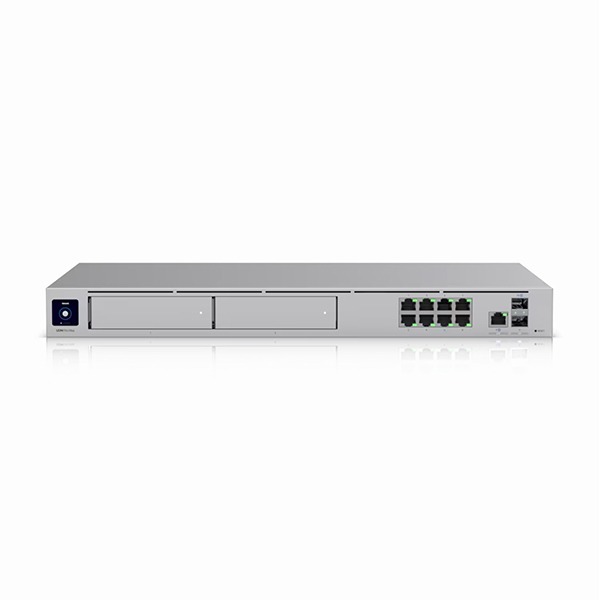Desktop UniFi Cloud Gateway with integrated WiFi 6 and PoE switching. Dream Machine Pro Max, 10G Cloud Gateway with 200+ UniFi device / 2,000+ client support, 5 Gbps IPS routing, and redundant NVR storage