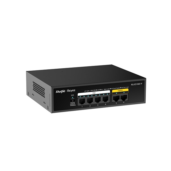 Ruijie Reyee RG-ES106F-P, 6-Port 10/100 Mbps Unmanaged PoE Switch